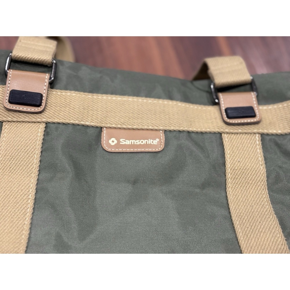 Samsonite‎ Green Tan Canvas Duffle Bag Heavy Duty Gym Travel Luggage - Picture 13 of 16